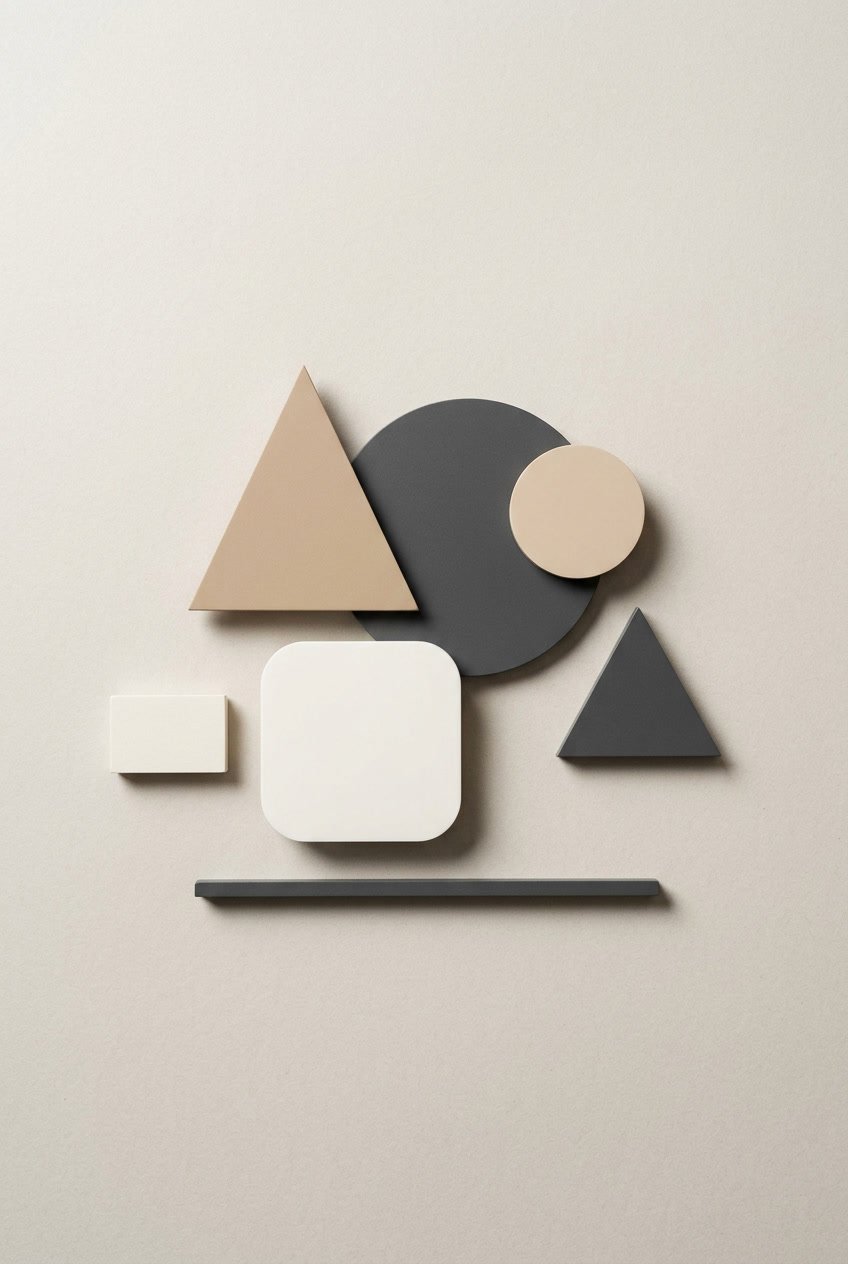 A clean arrangement of simple geometric shapes on a light background.