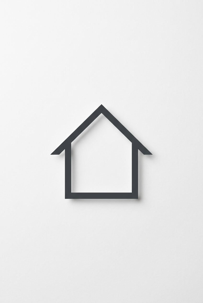 An abstract house icon with clean lines on a plain white background.